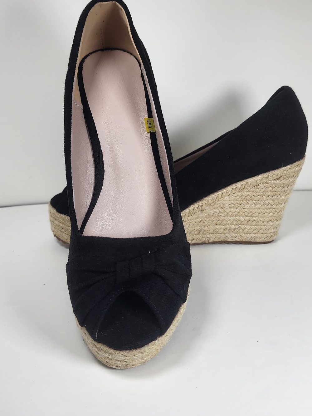 Black Peep-Toe Espadrille Wedge Heels #206